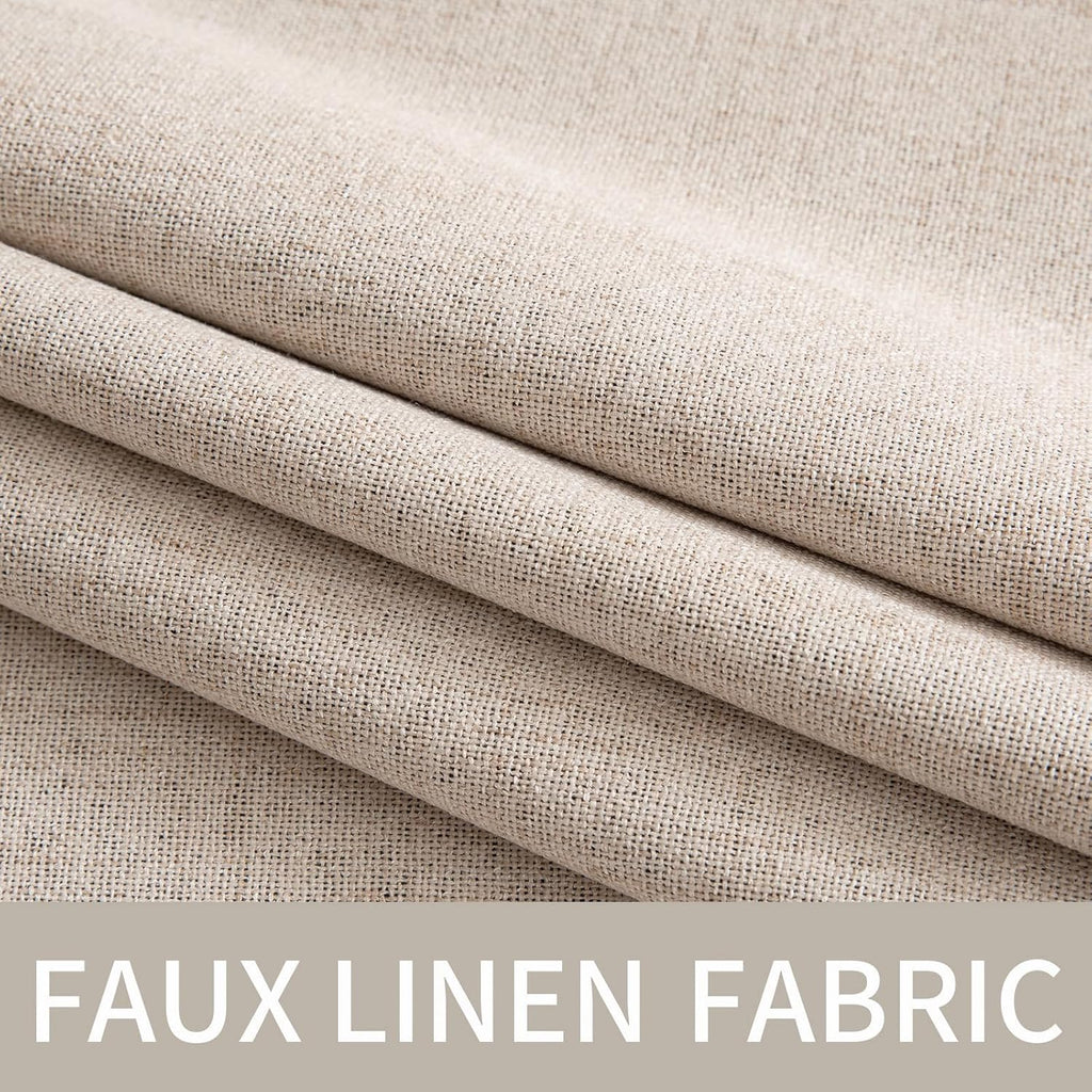 Miulee Linen Textured Curtains Solid 100% Blackout for Bedroom Thermal Insulated Natural Beige Grommet Room Darkening Curtains & Drapes Lux…