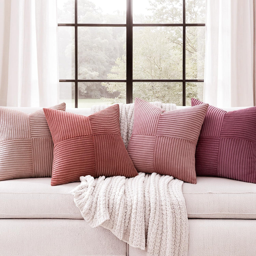 Miulee Aesthetic Pink Throw Pillow Covers 18x18 Inch Set of 4 Spring Decorative Coquette Cushion Cases Cute Gradient Pillow Cases Corduroy…
