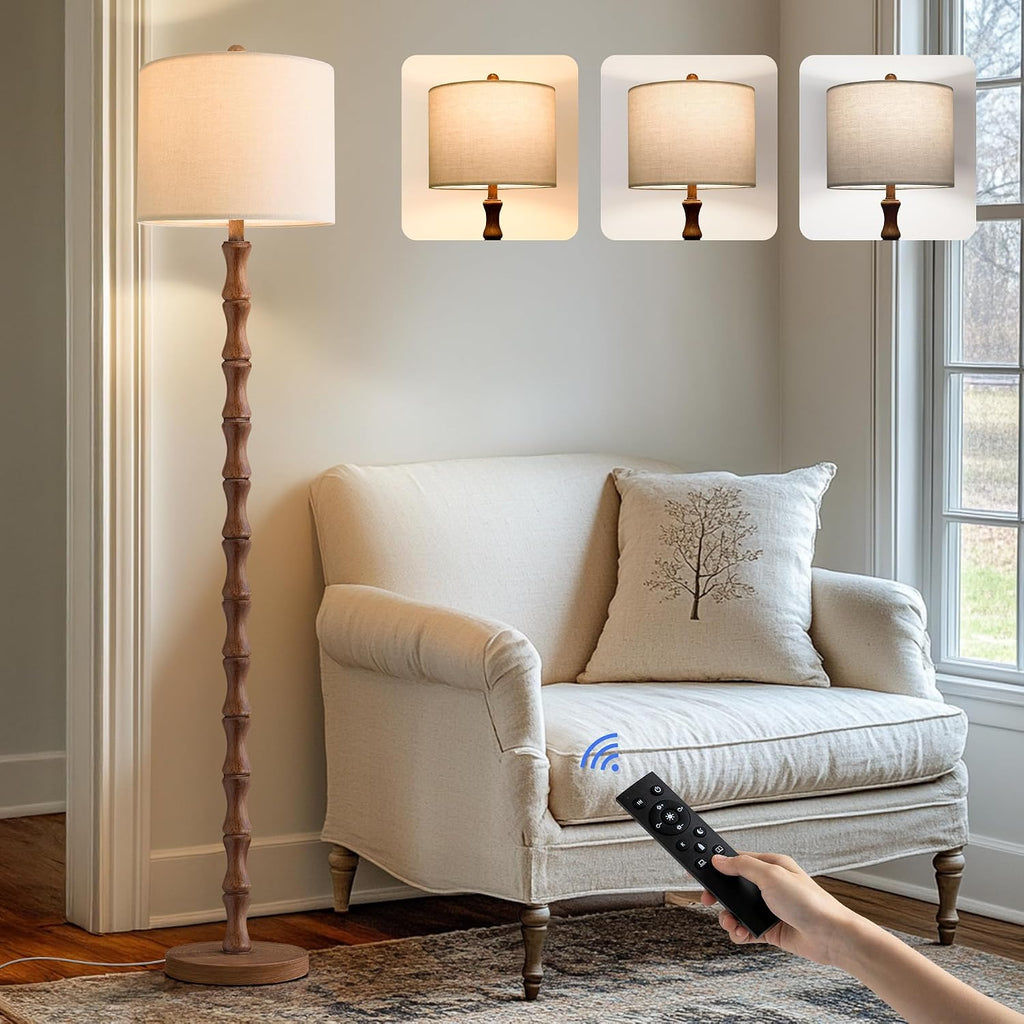 BOBOMOMO 62" Rustic Farmhouse Floor Lamp with Remote & Dimmable 9W Bulb, 3 Color Temperatures Tall Resin Standing Lamp, Retro Floor Lamp…