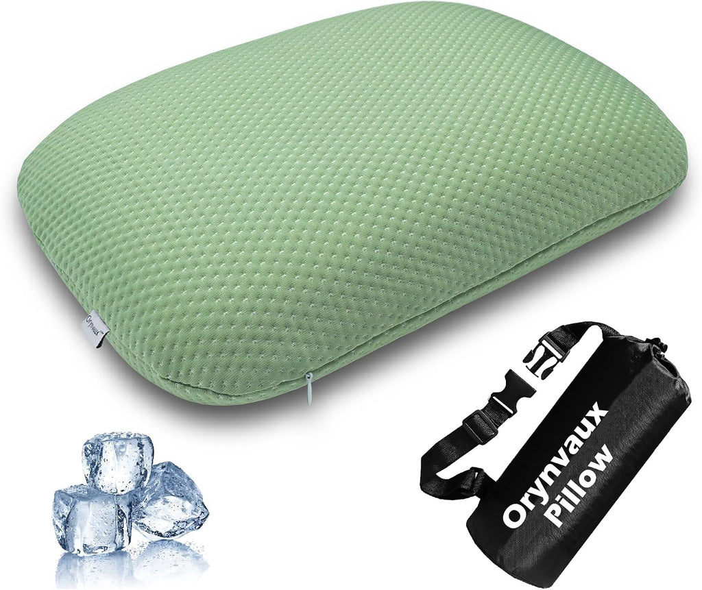 BetterSleepAnywhere! Cooling Camping Pillow, Memory Foam Travel Pillow with Adjustable Buckle Strap & Storage Bag