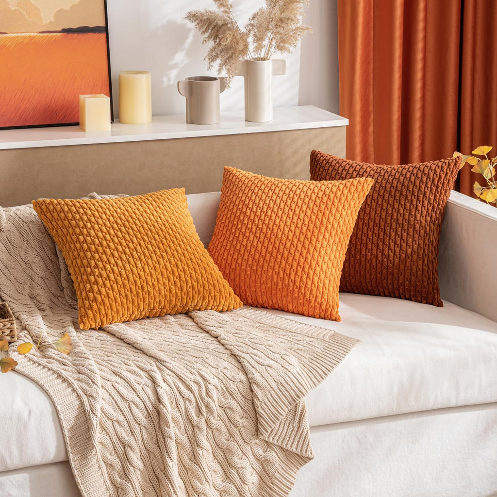 Miulee Orange Throw Pillow Covers Soft Corduroy Decorative Set of 2 Boho Striped Pillow Covers Pillowcases Farmhouse Home Decor for Hallowe…