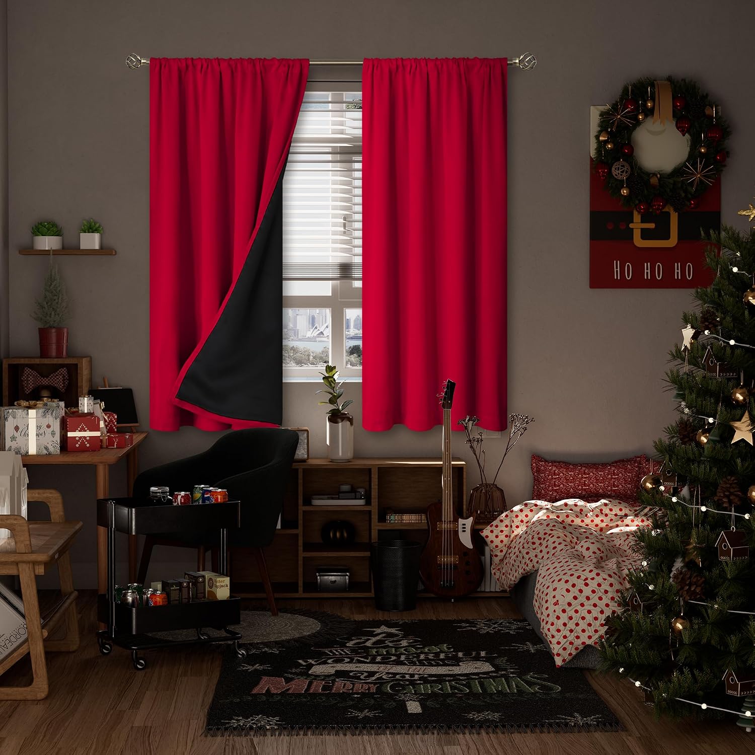 BGment Christmas Thermal Insulated 100% Blackout Curtains for Bedroom Decoration with Black Liner, Double Layer Full Room Darkening Noise…