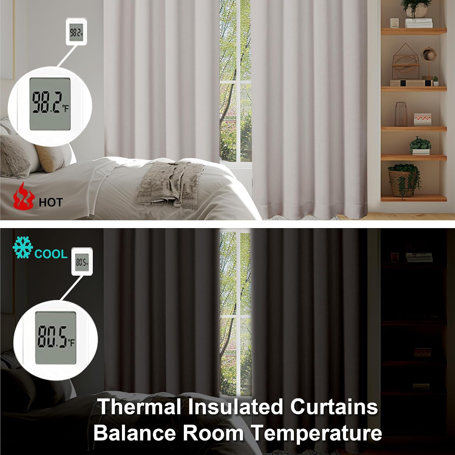 Simplebrand Natural Blackout Curtains for Bedroom 102 Inches Long 2 Panels, Solid Thermal Insulated, Energy Saving Living Room Window …