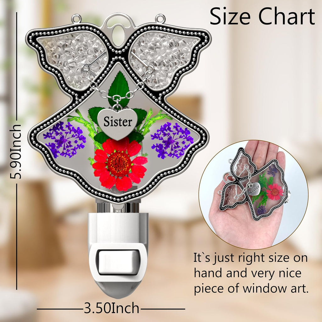 KY&BOSAM Angel Sister Night Light Flower in Glass with Metal Trim Sister Heart Night Light Nursery Bedroom Bathroom Decorative Accent…