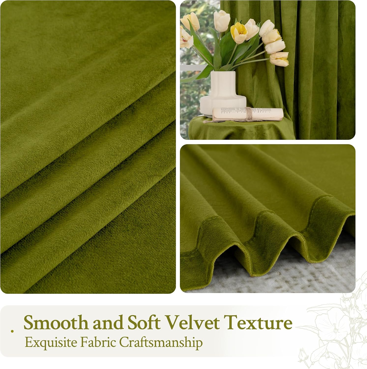 Lamit Moss Green Velvet Curtains for Living Room, 120 Inches Thermal Insulated Room Darkening Panels Super Soft Back Tab and Rod Pocket Win…