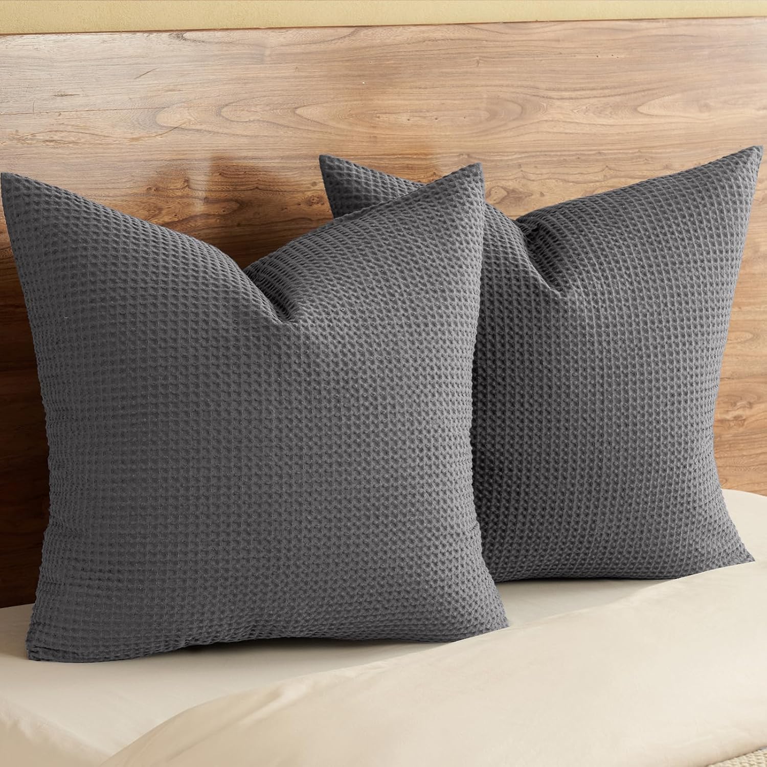 Phf 100% Cotton Waffle Weave Throw Pillow Cover, 24" x 24", No Filling, 2 Pack Elegant Home Decorative Square Throw Pillow Covers for Bed C…