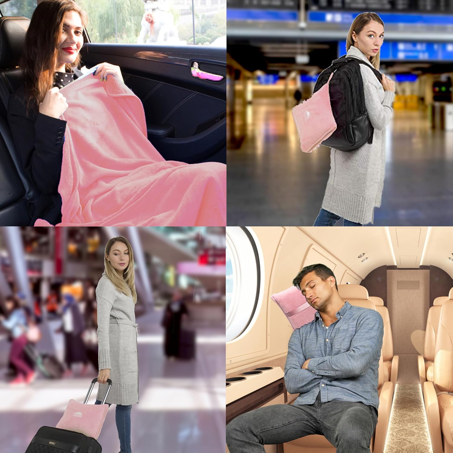 BlueHills Premium Soft Travel Blanket Pillow Airplane Blanket in Soft Bag case with Hand Luggage Belt and Carabiner Compact Pack Large…