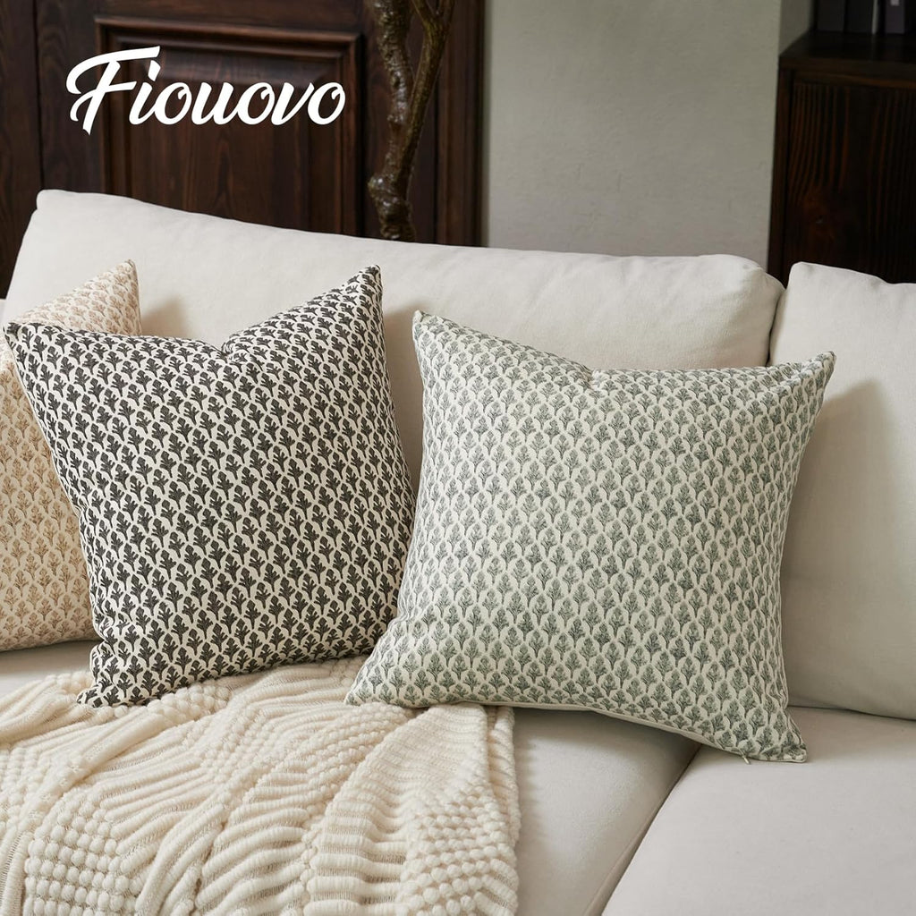 Fiouovohome FIOUOVO Floral Pillow Covers 20x20 Pillow Cover Block Print Couch Pillows for Living Room Decorative Neutral Accent Throw Pillo…