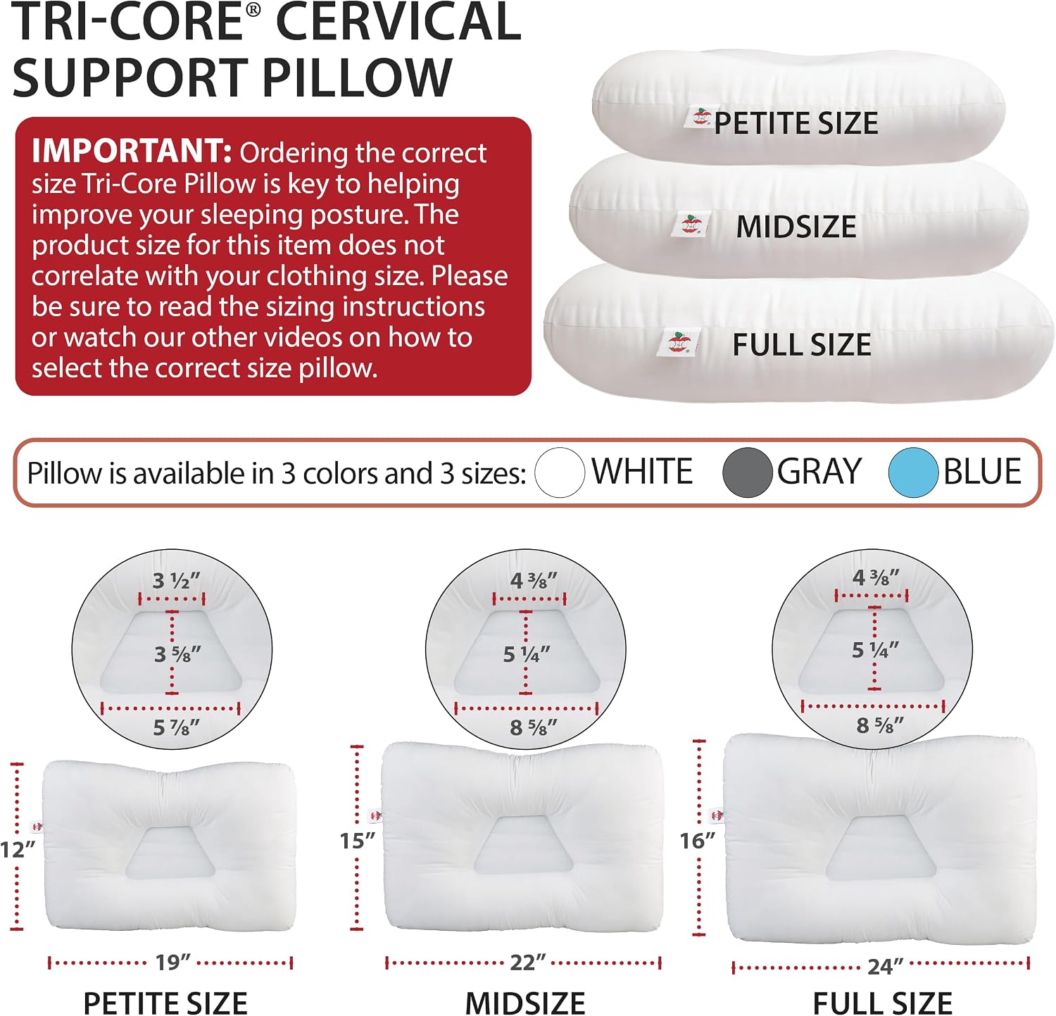 CoreProducts Core Products Tri-Core Cervical Support Pillow –Gentle (Medium Firmness) Orthopedic Neck Pillow for, Back and Side Sleepers –…