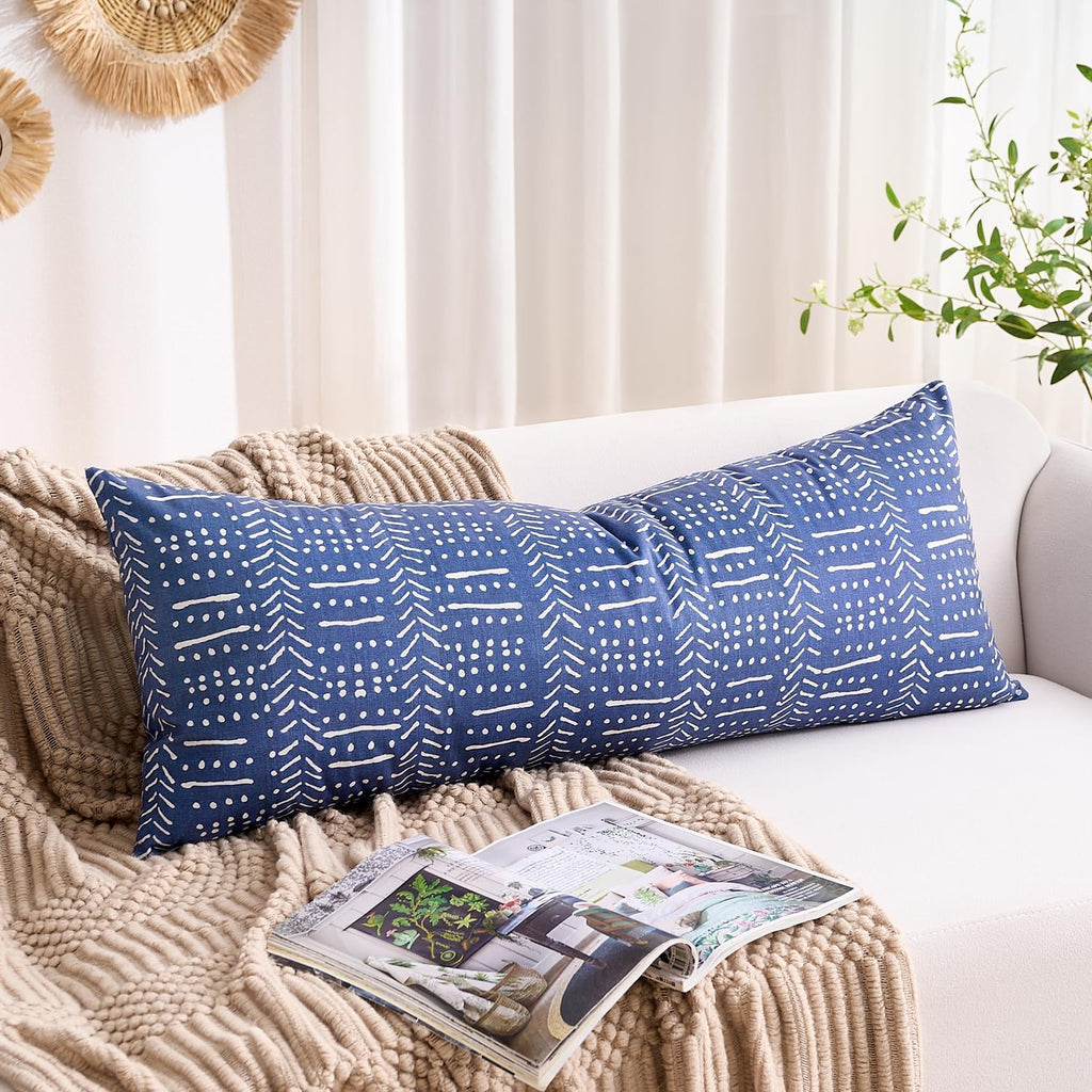 BONSTRAP Blue Boho Body Pillows Covers Decorative Long Lumbar Accent Throw Pillow Covers Large Queen 20x54 1 Piece for Bed Sleeping…