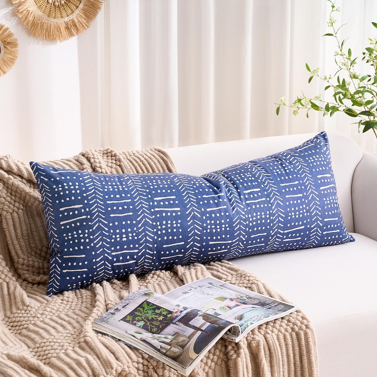 BONSTRAP Blue Boho Body Pillows Covers Decorative Long Lumbar Accent Throw Pillow Covers Large Queen 20x54 1 Piece for Bed Sleeping…