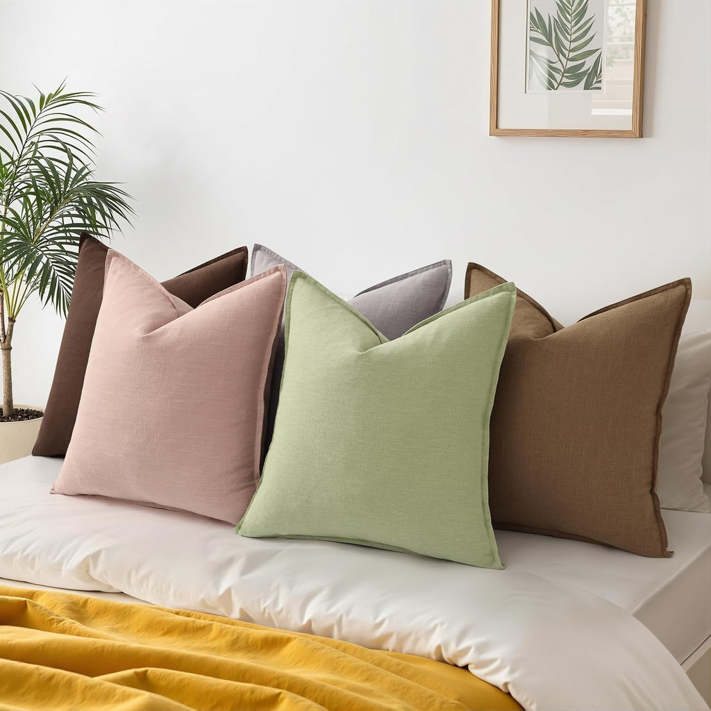 decorUhome Summer Decorative Linen Euro Sham Throw Pillow Covers 24x24 Inch Set of 2 Sage Green Pillow Covers with Flange Edges Soft Farmho…