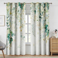 Eucalyptus Green Curtains 84 inch Long 2 Panels 100% Blackout Curtains Spring Botanical Floral Pattern Grommet Thermal Insulated Linen…
