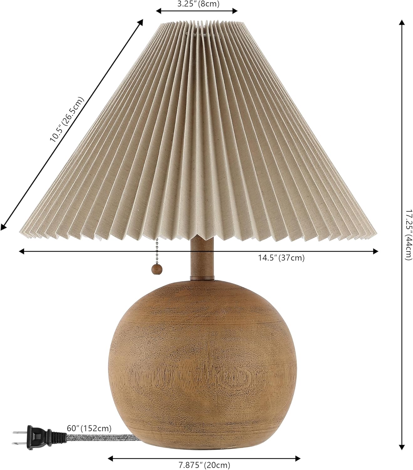 Jonathany JONATHAN Y 17.25" Brown Wood Finish Sphere Table Lamp, Mid-Century Bedside Nightstand with Beige Pleated Linen Shade, Scandinavia…