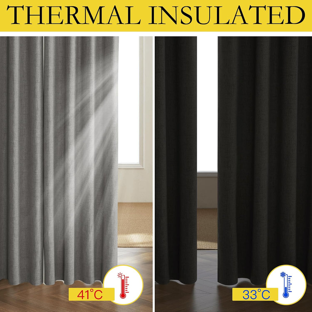 NICETOWN Grizzle Gray Vintage Linen 100% Blackout Curtains for Dining Room, Thermal Insulated Curtains 45" Long, Noise Reducing Window…