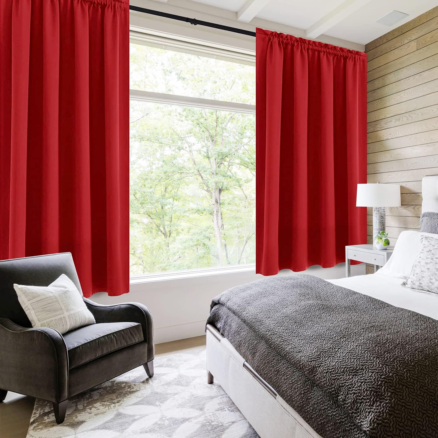 Dwcn Christmas Blackout Curtains Room Darkening Thermal Insulated Bedroom Curtains Window Curtain Panels, 52 x 54 inches Long, Set of 2 Red…