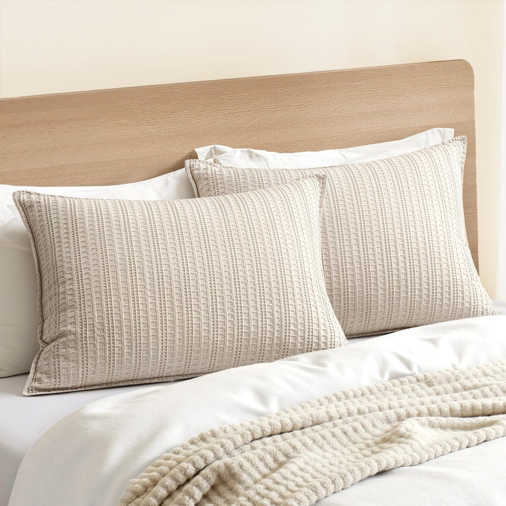 100% Cotton Waffle Pillow Shams King Size, 2 Pack 20x36 Decorative Pillow Covers for Bed Couch Sofa, Neutral Weave Cushion Cases Modern…