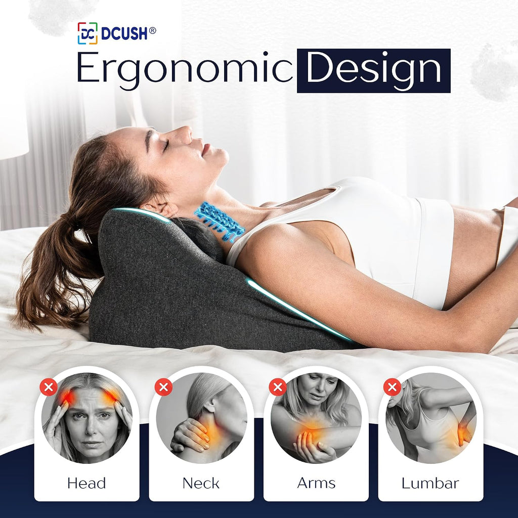 Ergonomic Contoured Memory Foam Pillow with Removable Headrest, 27° Angled Support for Neck and Waist, Massages, Reading, Relaxing & Leg…