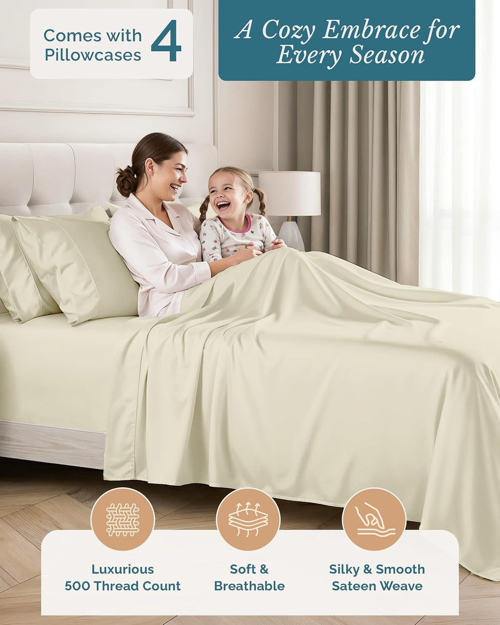 Casa Platino 100% Cotton Split King Sheet Set - 500 TC, 7 Pcs - Soft & Comfy Luxury Hotel Split King Bed Sheet Set for Adjustable Beds…