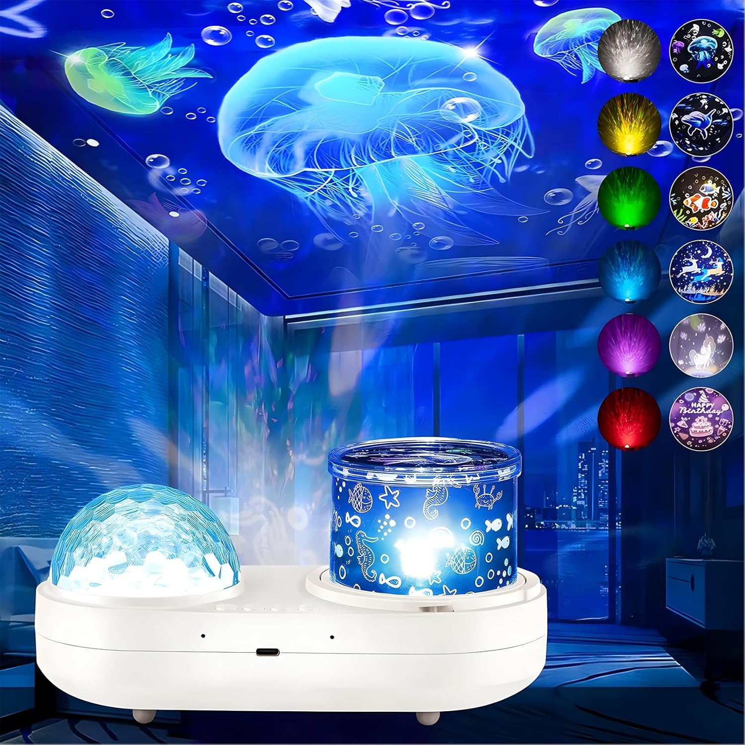 ONXEBornforqualityNeverWasteYourMoney Ocean Kids Night Light Projector,360°Rotating Jellyfish Lamp Projector with 7 Films & Timer Sensory L…