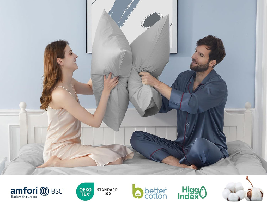 Homtec Pillow Cases, King Size Cotton Percale Weave Pillowcases, Pre-Shrunk Breathable and Hypoallergenic Pillowcases, Set of 2 (2 Piece Ki…