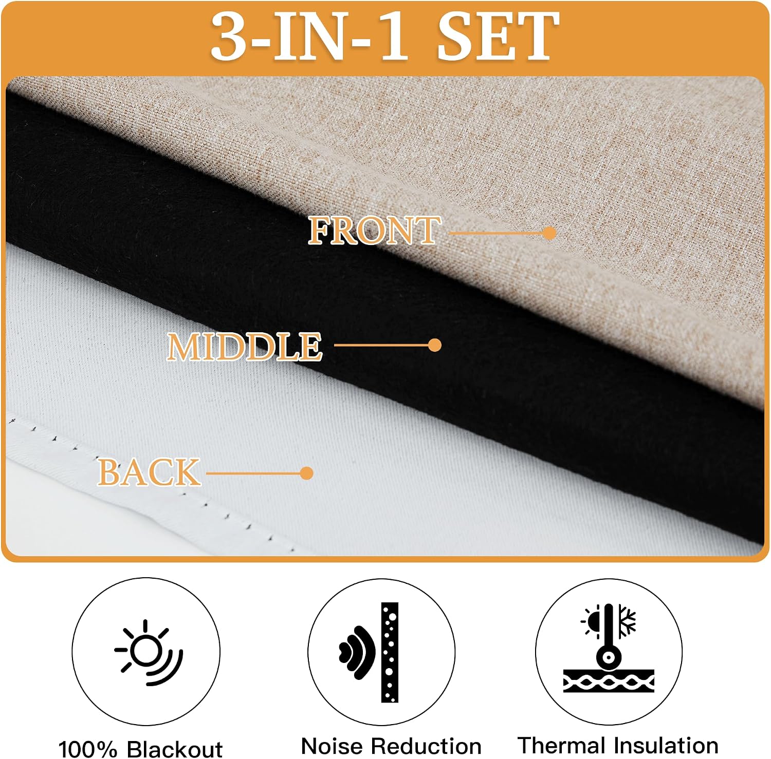 Rybhome RYB HOME 3 in 1 Soundproof - Blackout - Insulation Linen Curtains, Noise Blocker Energy Saving Curtains for Bedroom Living Room Doo…