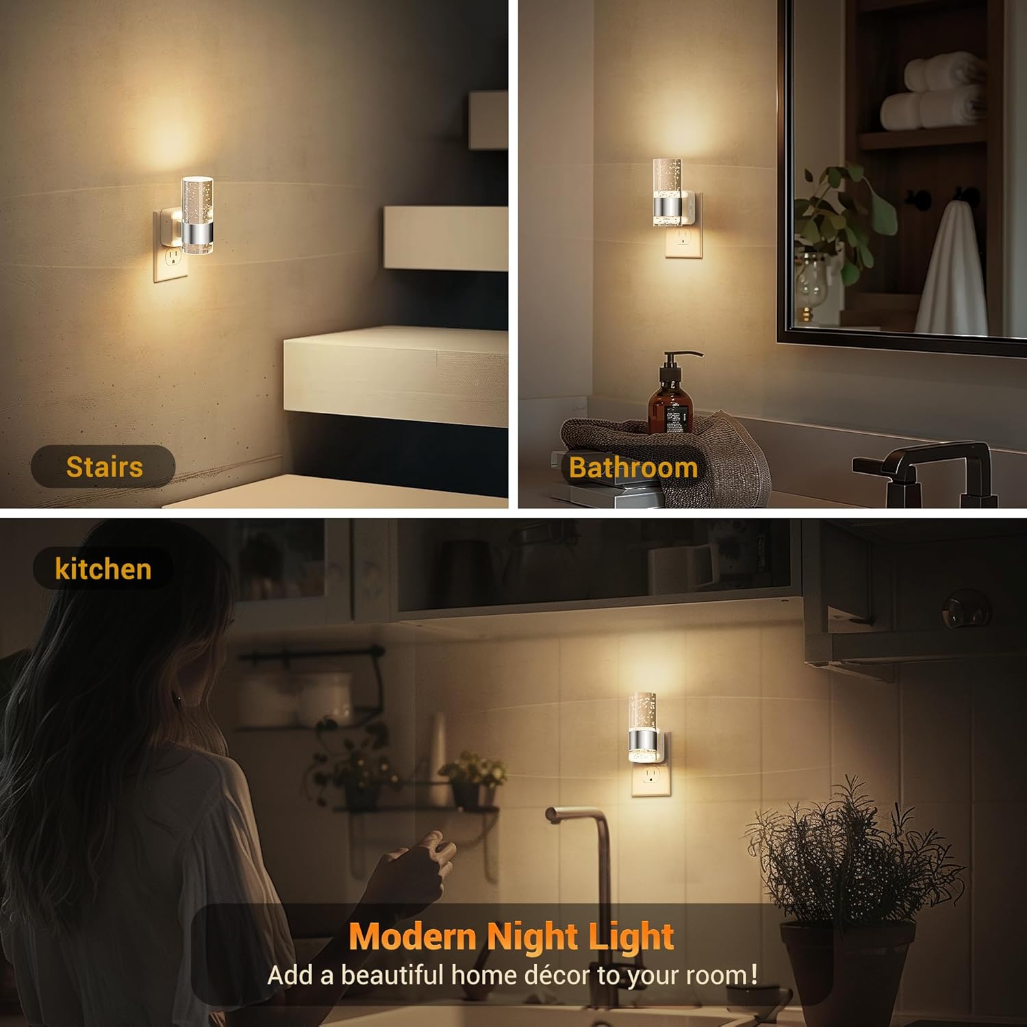 JandCase Night Light, Night Lights Plug into Wall,2 Pack 3000K Warm White LED Nightlight with Adjustable Brightness, Automatic Night…