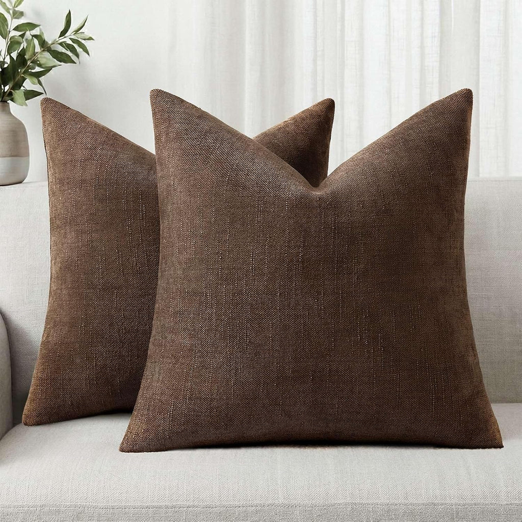 decorUhome Chenille Throw Pillow Covers 18x18 Set of 2, Square Decorative Pillow Covers with Zipper for Couch, Sofa, Living Room, Taupe
