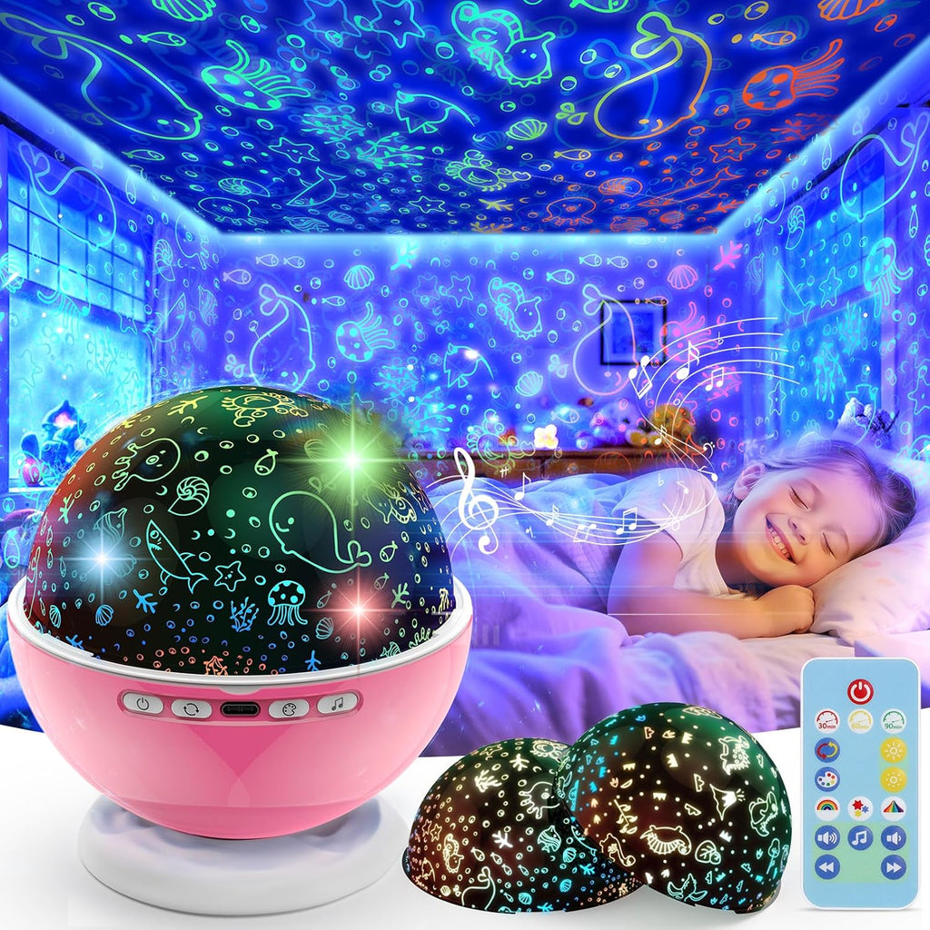 Night Light Projector, Night Light for Kids Room with Remote and Timer,360° Rotation,3 Projection Films,18 Light Modes,8 Lullaby…