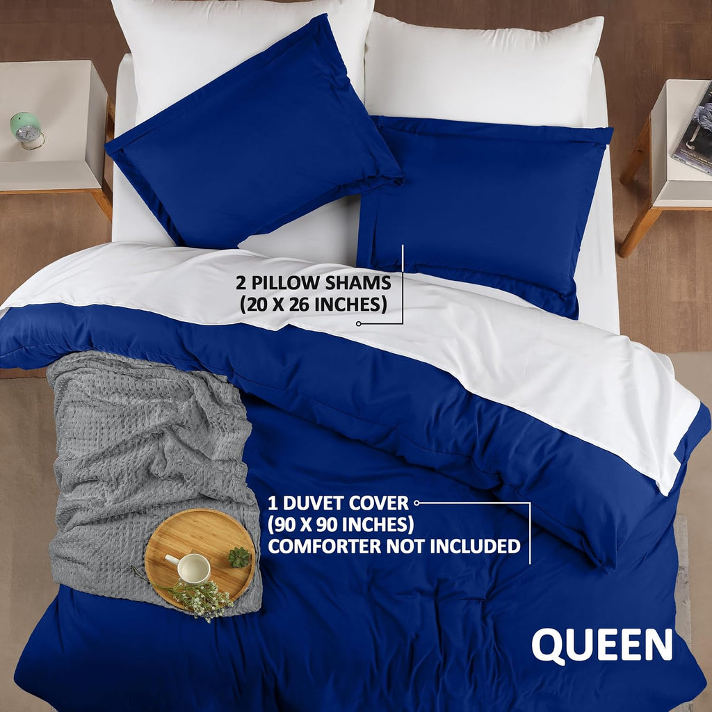Utopia Bedding Duvet Cover Queen Size - 3 Piece with Zipper Closure - 1 Comforter Cover 90X90 Inches & 2 Pillow Shams 20X26 Inches (Royal…