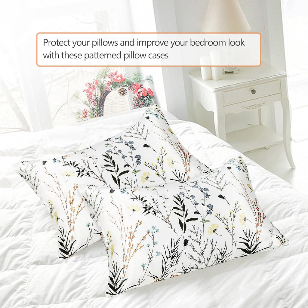 MANSPHIL Rustic Floral Silk Pillow Cases Standard, Wildflower Printed 22 Momme Mulberry Silk Top with Satin Underside Pillowcase for Hair…
