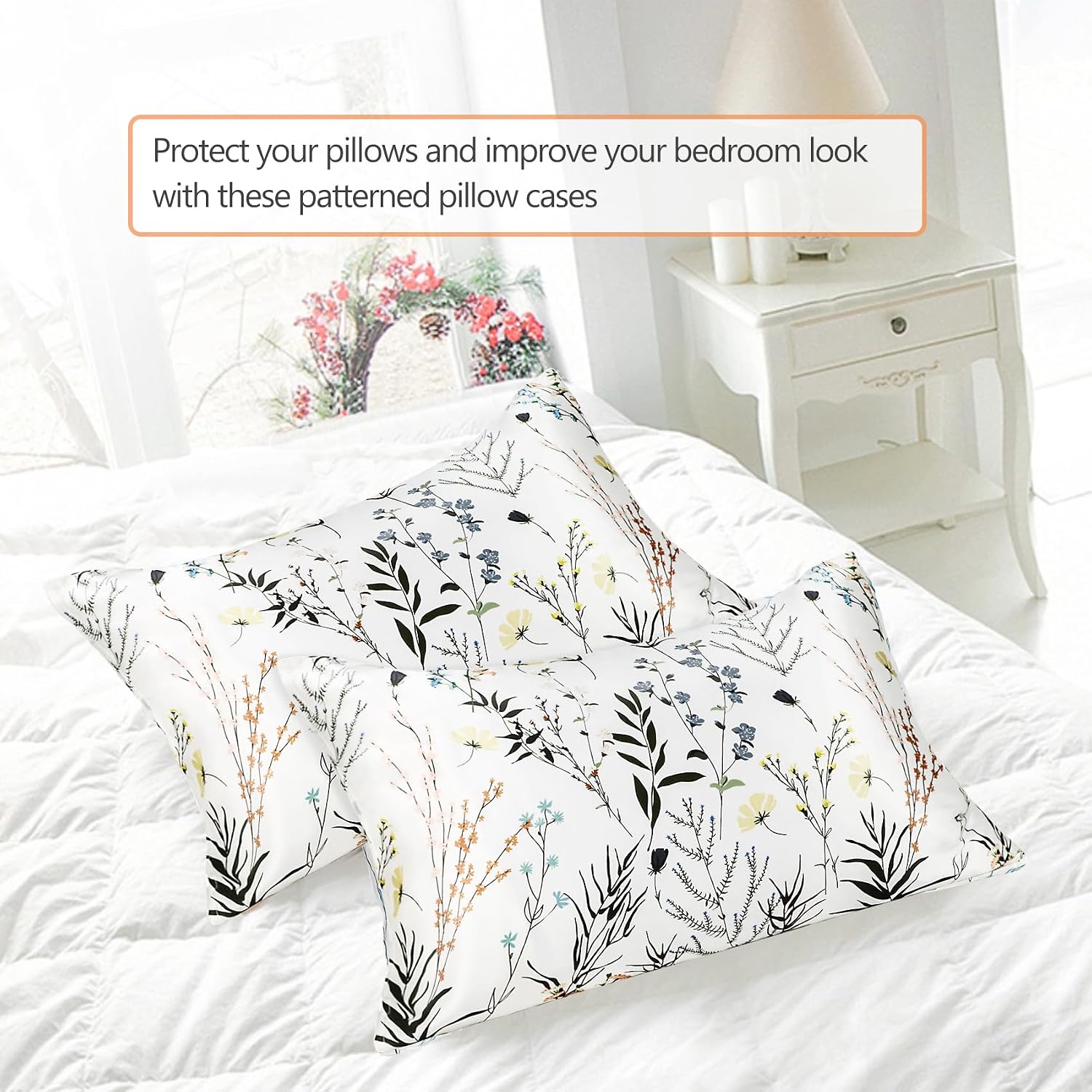MANSPHIL Rustic Floral Silk Pillow Cases Standard, Wildflower Printed 22 Momme Mulberry Silk Top with Satin Underside Pillowcase for Hair…