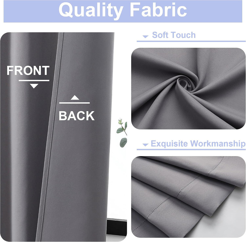 Simplebrand Ava Light Grey Blackout Curtains for Bedroom 90 Inches Long 2 Panels Set, Solid Privacy Energy Saving Living Room Window Treatm…