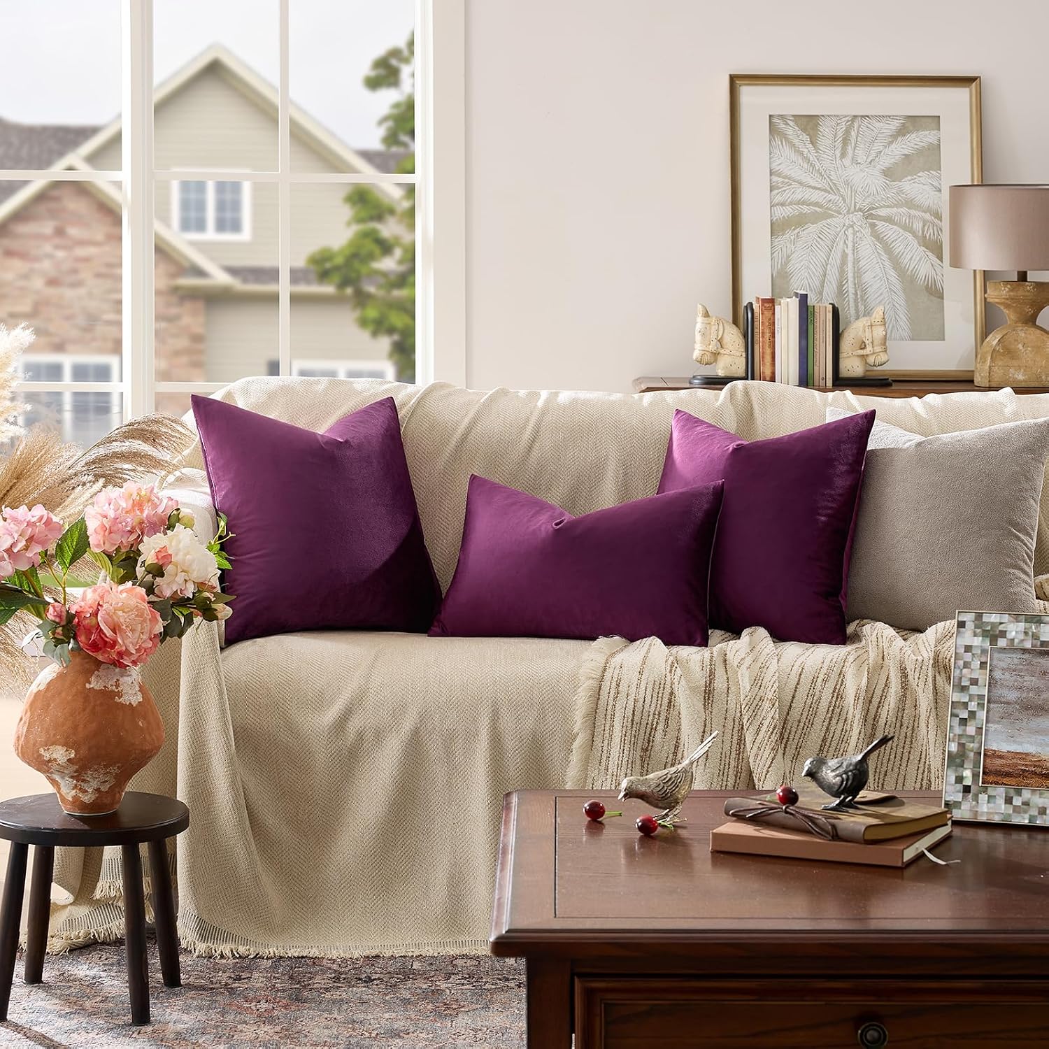 GIGIZAZAFocusingonhomedecoration GIGIZAZA Decorative Throw Pillow Covers 26x26, Set of 2 Purple Square Couch Pillow Covers, Velvet Sofa Boho…