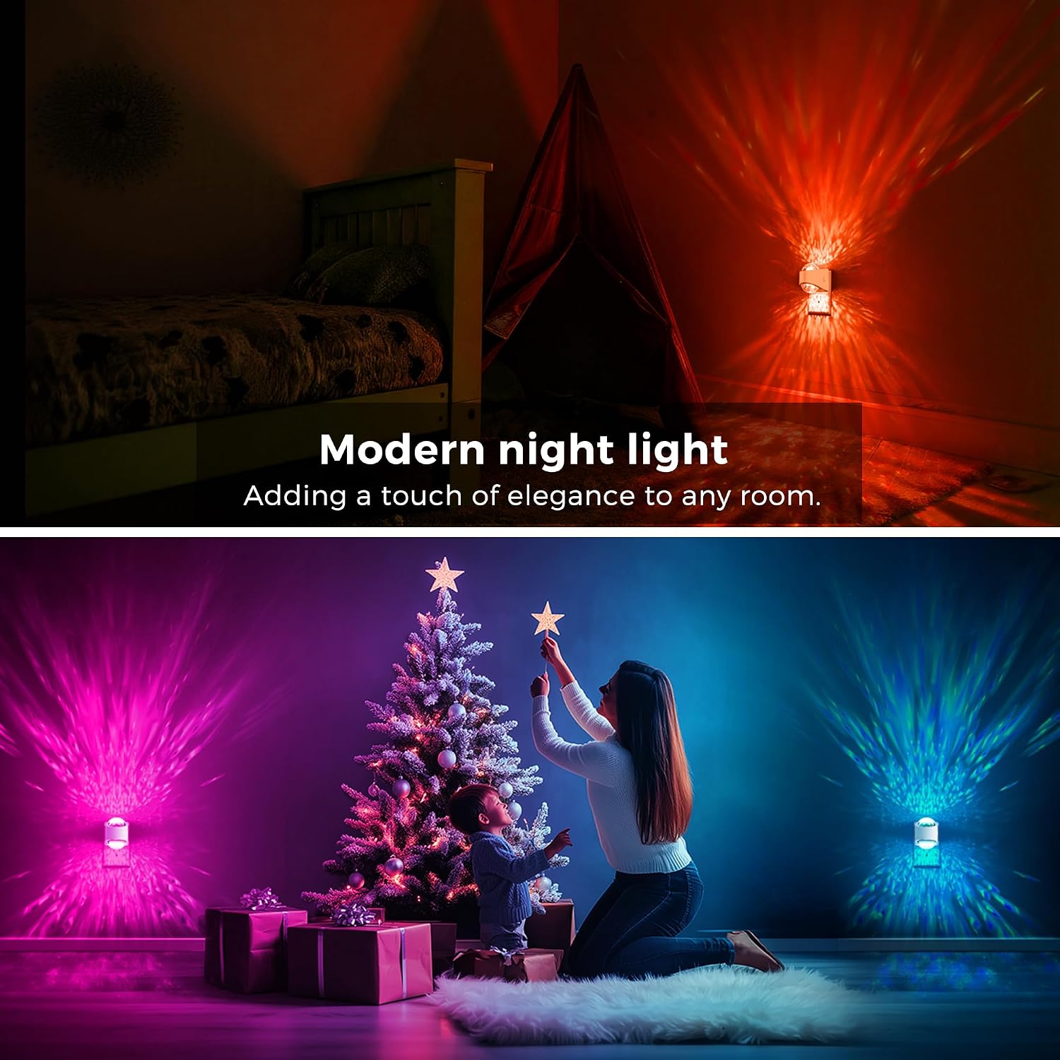 L LOHAS LED Night Light for Kids, Plug in Night Light with Light Sensor, Multi-Color Projector Light for Kids Playroom Ceiling Decor Home…