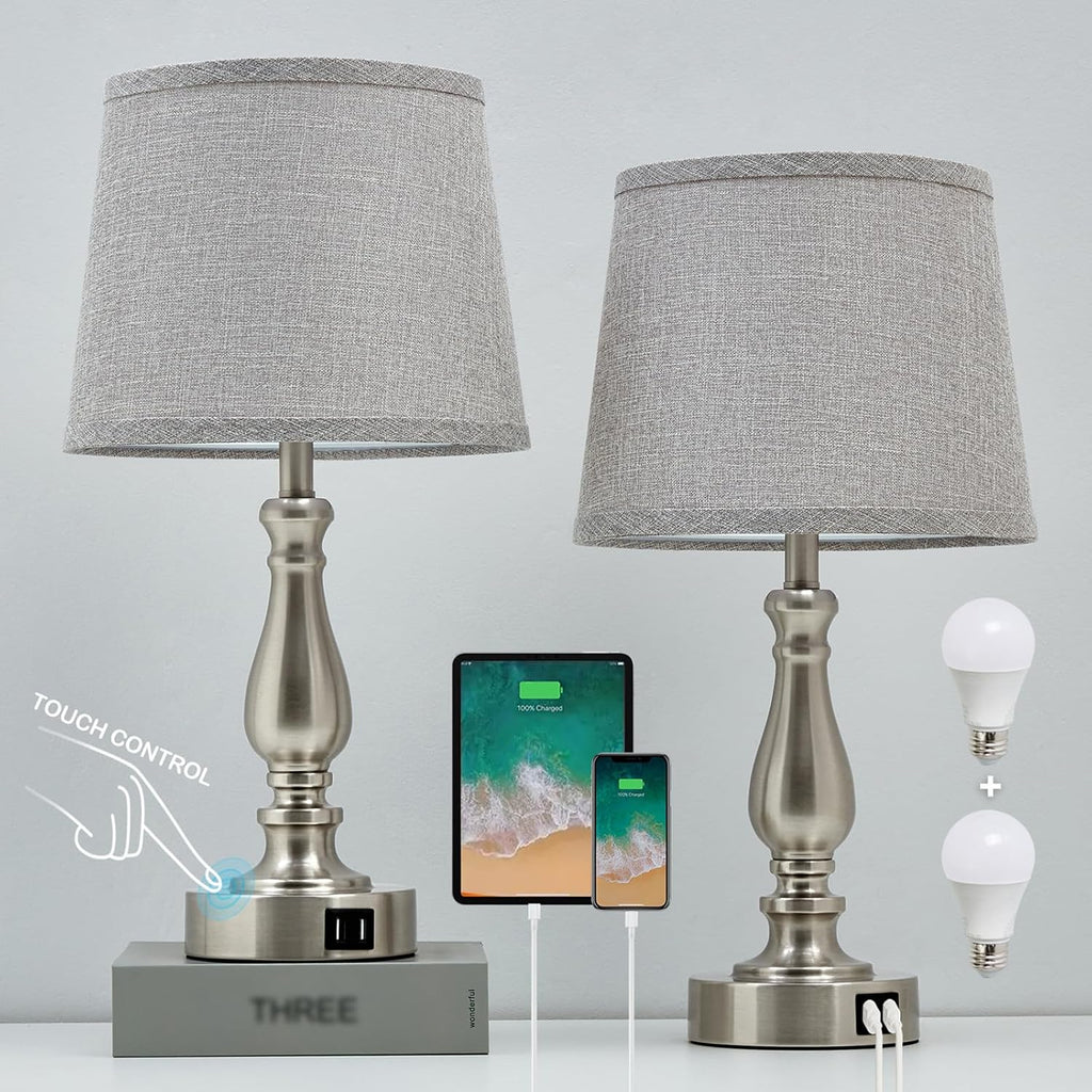 EJIAXIN Table Lamps for Bedroom Set of 2, Dimmable Touch Bedside Lamps with Dual USB A+C Ports - Nightstand Lamp for End Table Modern…