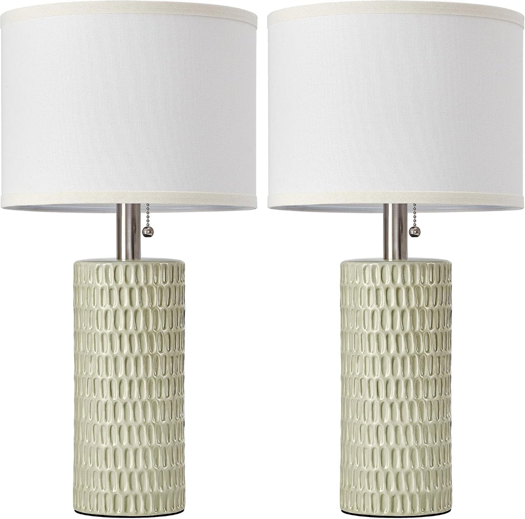 Reaketon Table Lamps for Living Room Set of 2, Ceramic Table Lamps for Bedroom, 20" Modern Lamps for Night Stands, Light Green