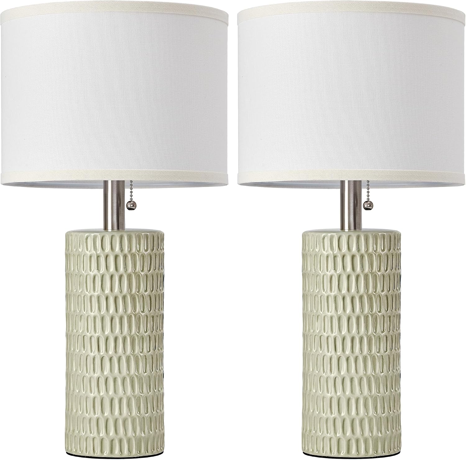 Reaketon Table Lamps for Living Room Set of 2, Ceramic Table Lamps for Bedroom, 20" Modern Lamps for Night Stands, Light Green