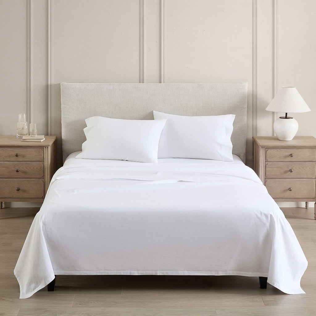 MarthaStewart Martha Stewart - Queen Size Sheets Set, Crisp & Tailored Cooling Sheets with a Smooth Cotton Percale Lightweight Feel - Bed S…