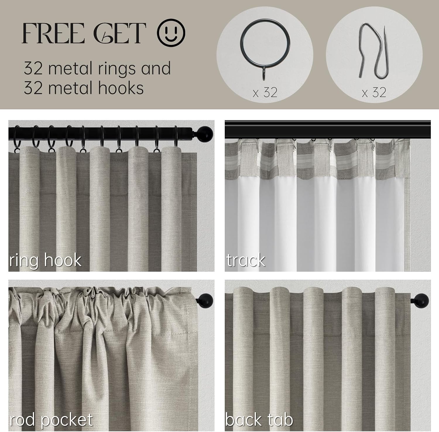Topfinel Flax Grey Blackout Curtains 95 Inch Length 2 Panels for Dining Room Darkening Curtain for Bedroom Linen Textured 100% Black Out Su…