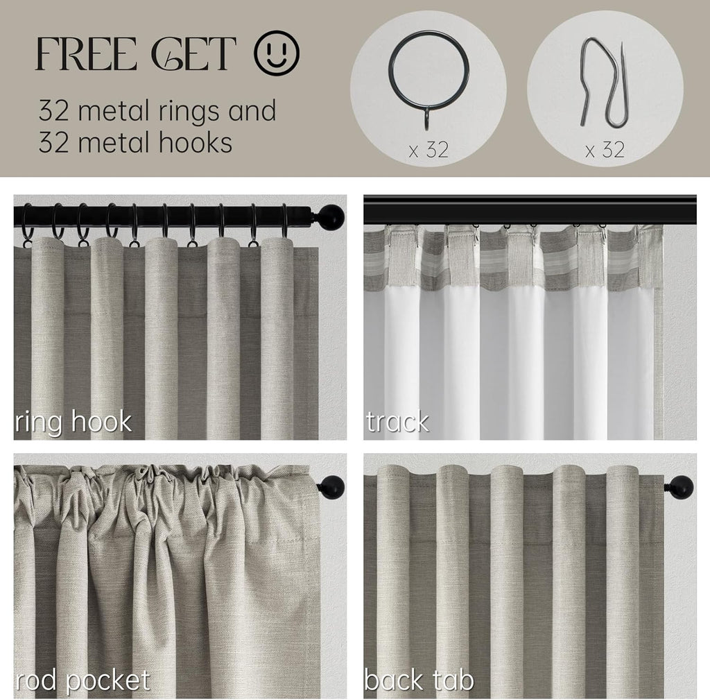 Topfinel 92 Inch Linen 100% Blackout Curtains 2 Panels for Living Room Bedroom Thermal Insulated Total Black Out Linen Drapes with Back Tab…