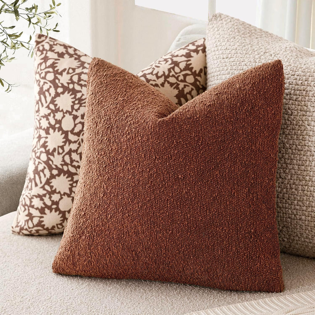 Foindtower Decorative Textured Boucle Throw Pillow Covers Accent Solid Pillow Cases Neutral Soft Cozy Couch Cushion Case for Chair Sofa…