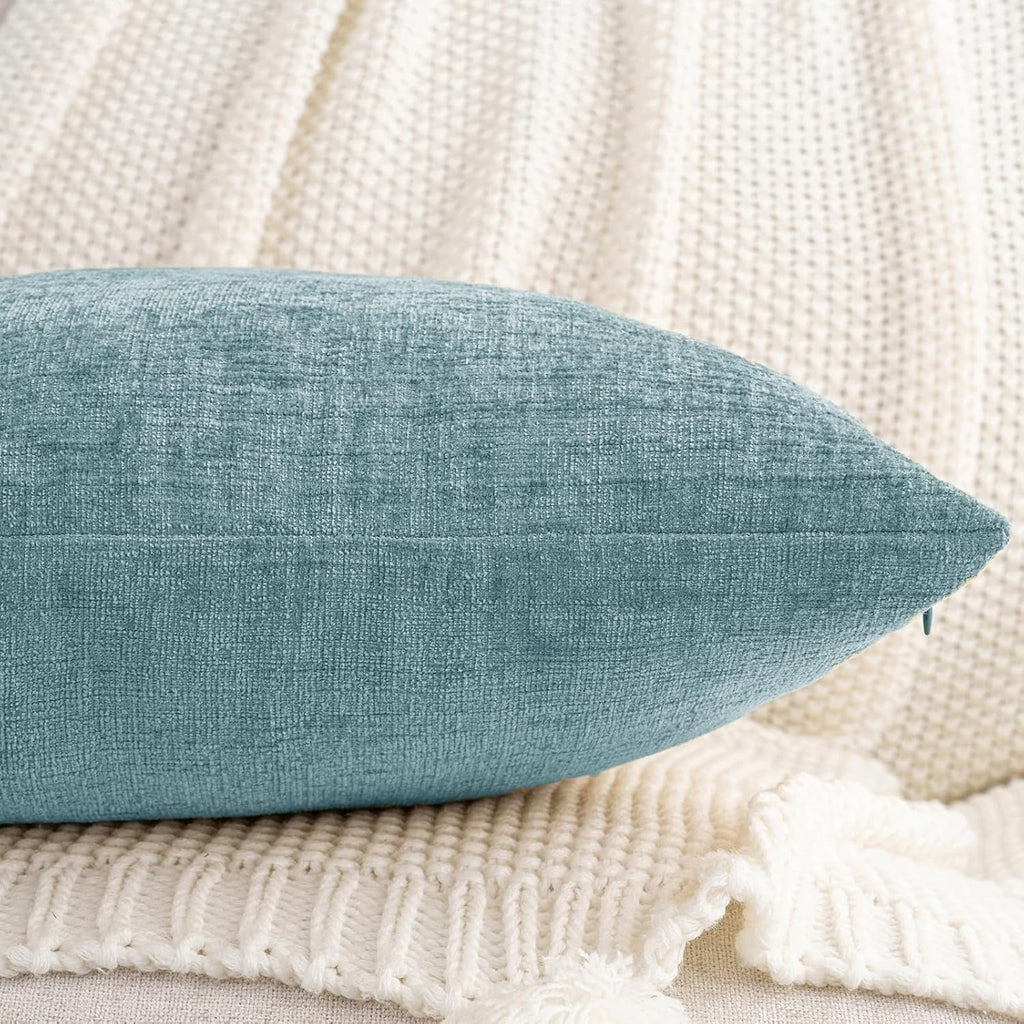 Hwy50 HWY 50 Smoky Blue Couch Pillow Covers 16x16 Inch Pack of 2, Soft Chenille Decorative Throw Pillow Cases Farmhouse for Sofa Living Roo…