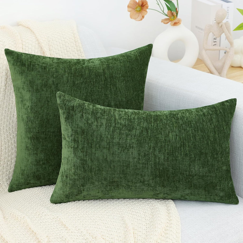 decorUhome Chenille Moss Green Throw Pillow Covers 24x24 Inch Set of 2, Decorative Soft Couch Pillow Covers Solid Dyed Accent Farmhouse Neu…