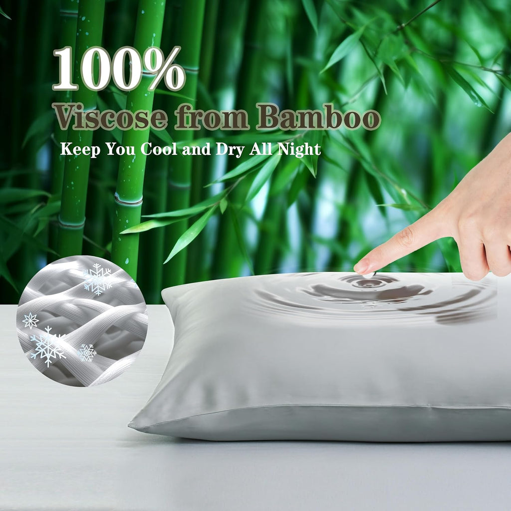 ShunjieHome 2 Pack Cooling Pillowcasess for Hot Sleepers & Night Sweats, 400 TC Bamboo Viscose Pillow Protectors, Zippered Pillow Cases Que…