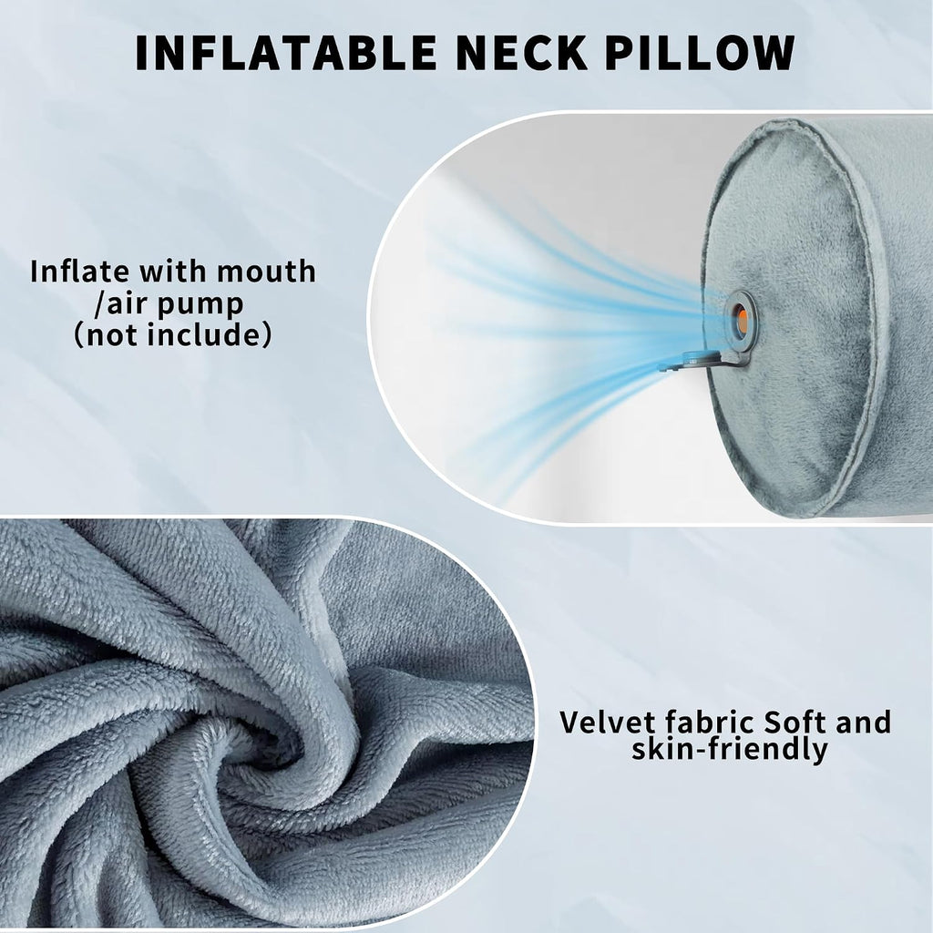 ONTYZZ Inflatable Round Neck Pillow Cervical Roll Pillow Cylinder Bolster Pillow for Head, Neck, Back, Legs and Yoga, Grey(4.92 * 14.96)