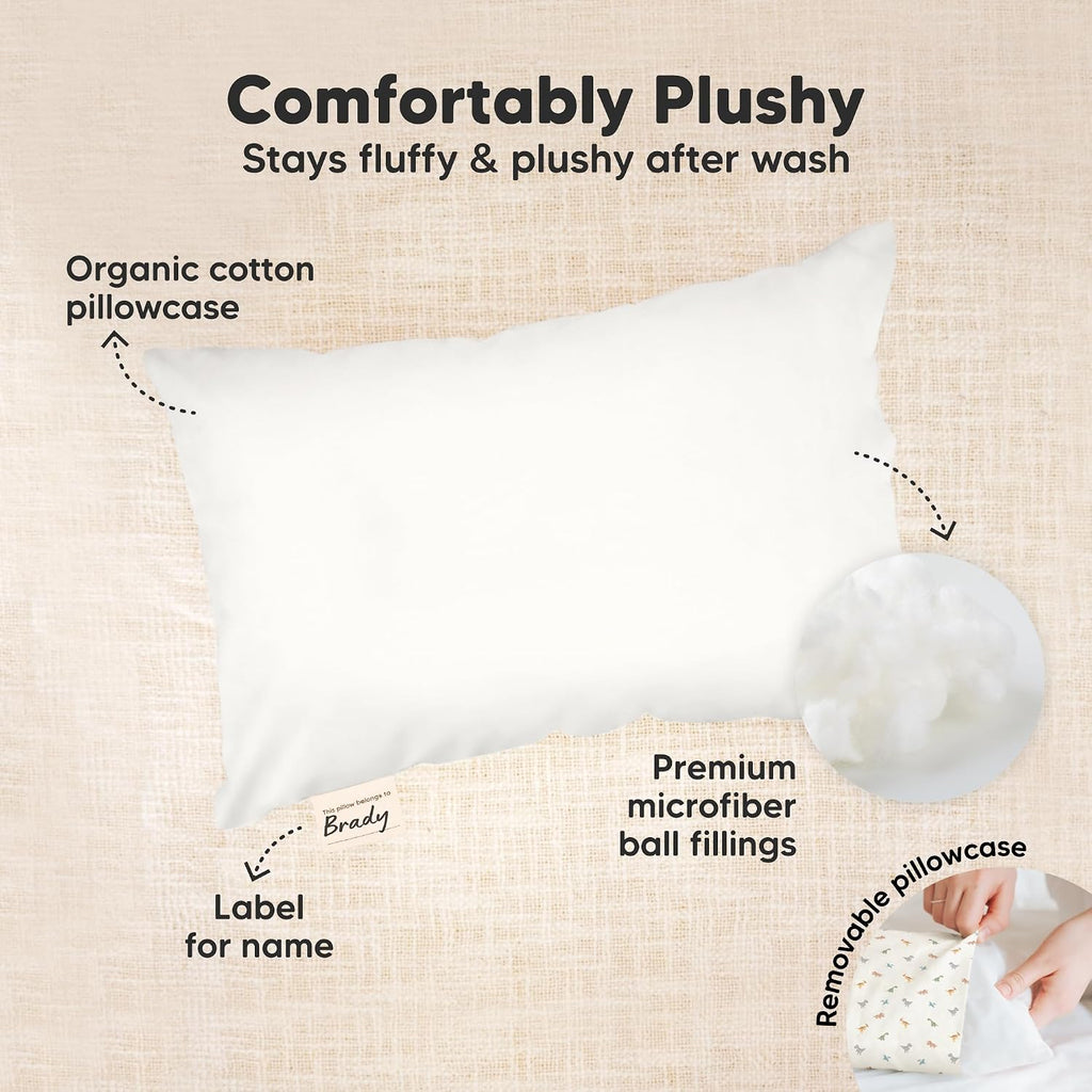 Mini Toddler Pillow with Pillowcase - 9x13 My Little Dreamy Travel Kids Pillow for Sleeping, Toddler Bed, Small, Tiny, Organic Cotton…