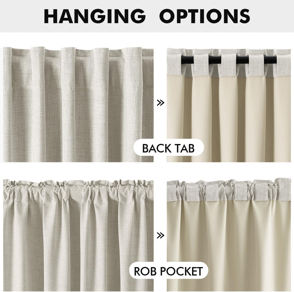 Miulee 100% Blackout Linen Curtains for Bedroom, Light Cream Solid Luxury Decor Thermal Insulation Room Darkening Drapes for Living Room Nu…