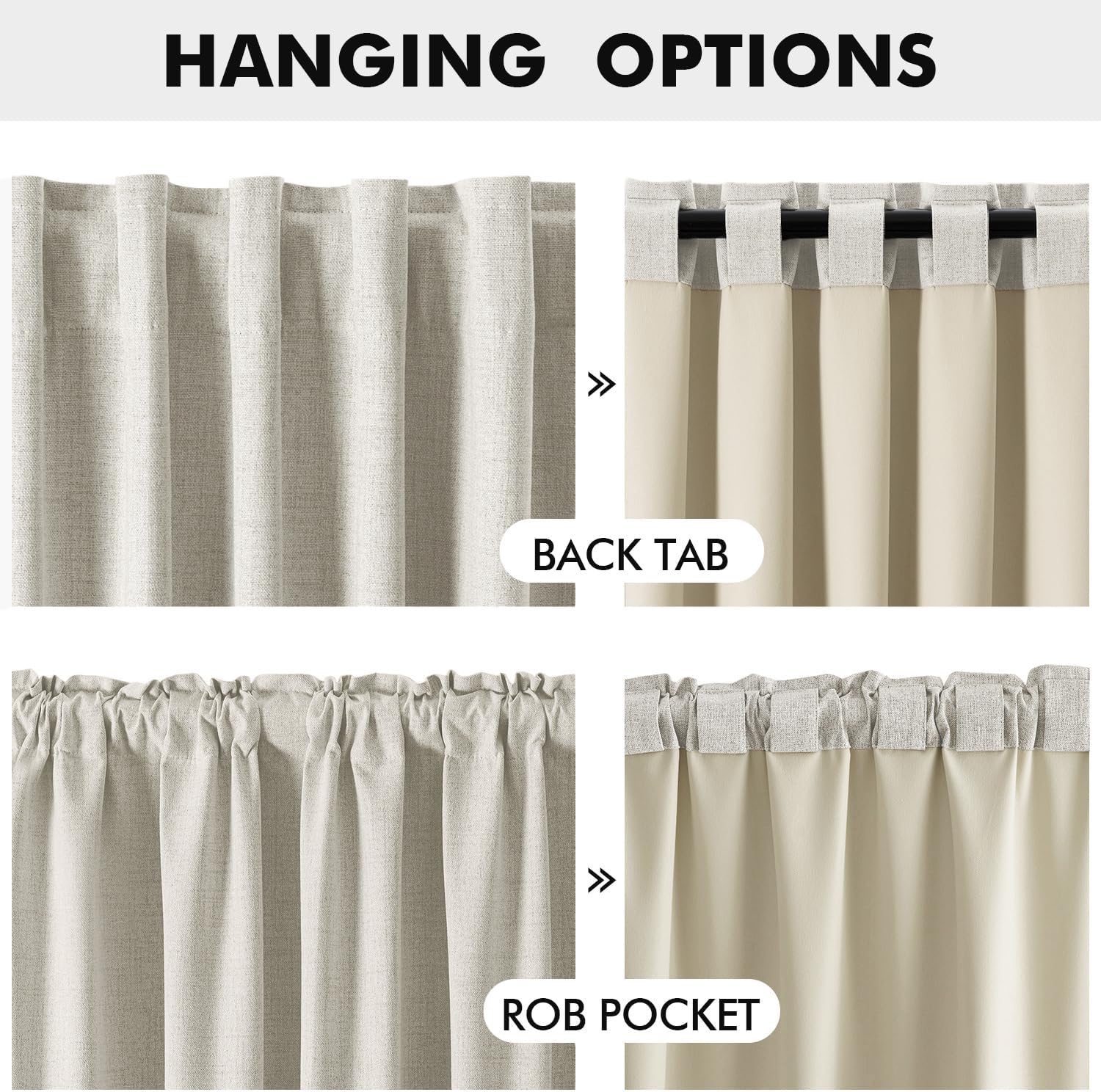 Miulee 100% Blackout Linen Curtains for Bedroom, Light Cream Solid Luxury Decor Thermal Insulation Room Darkening Drapes for Living Room Nu…