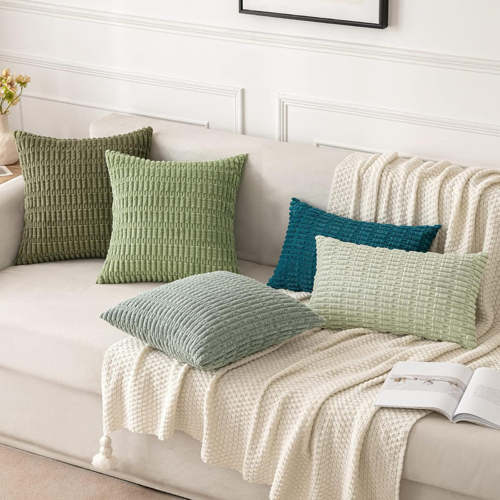 Miulee Pack of 2 Spring Corduroy Decorative Throw Pillow Covers 18x18 Inch Soft Boho Striped Pillow Covers Modern Farmhouse Home Decor for…